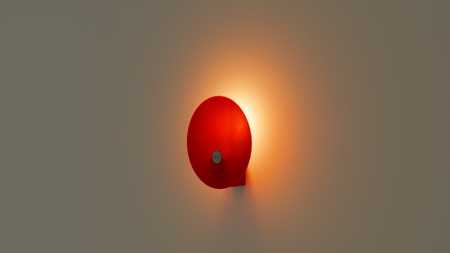 side view of lit halo duo wall light in red colour