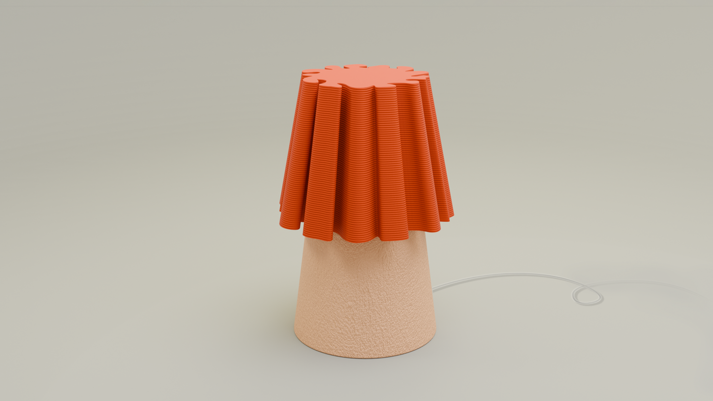Off shot of ruffle table lamp orange beige
