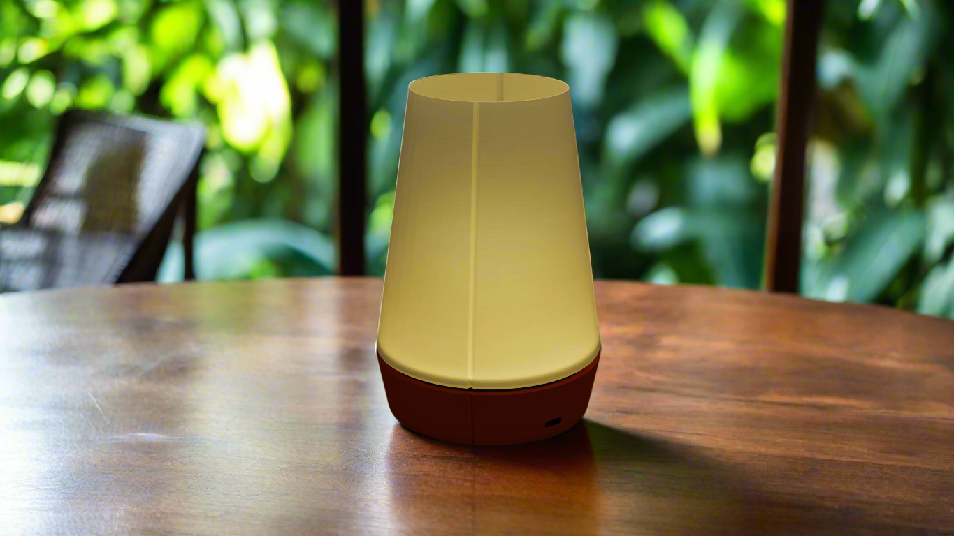 Minimalist Venti lamp with cone diffuser and Bluetooth connectivity for smart functions.