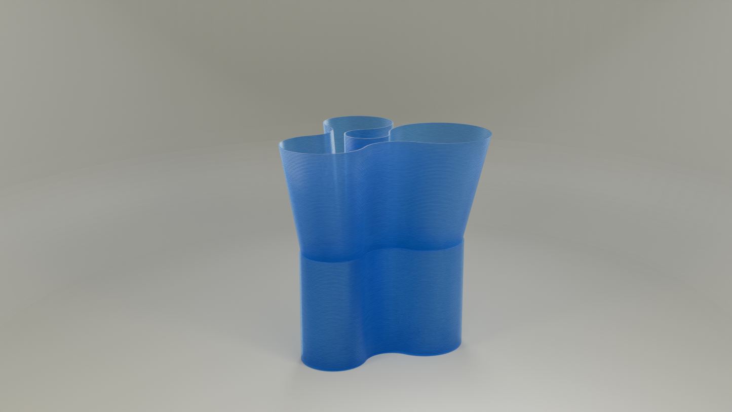 Paso Glo vase, a dual-sectioned blue coloured planter, unlit.