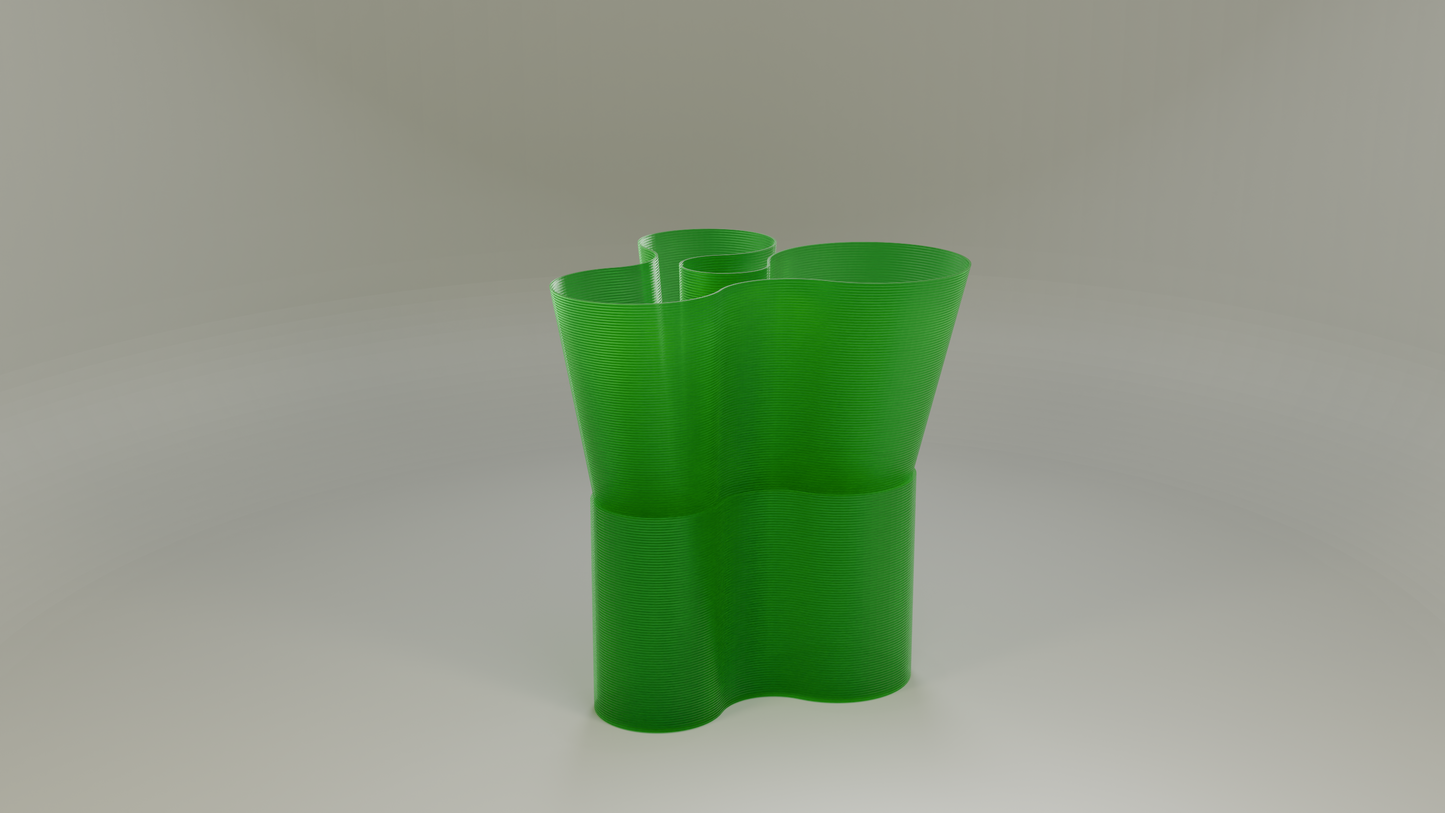 Paso Glo vase, a dual-sectioned green coloured planter, unlit.