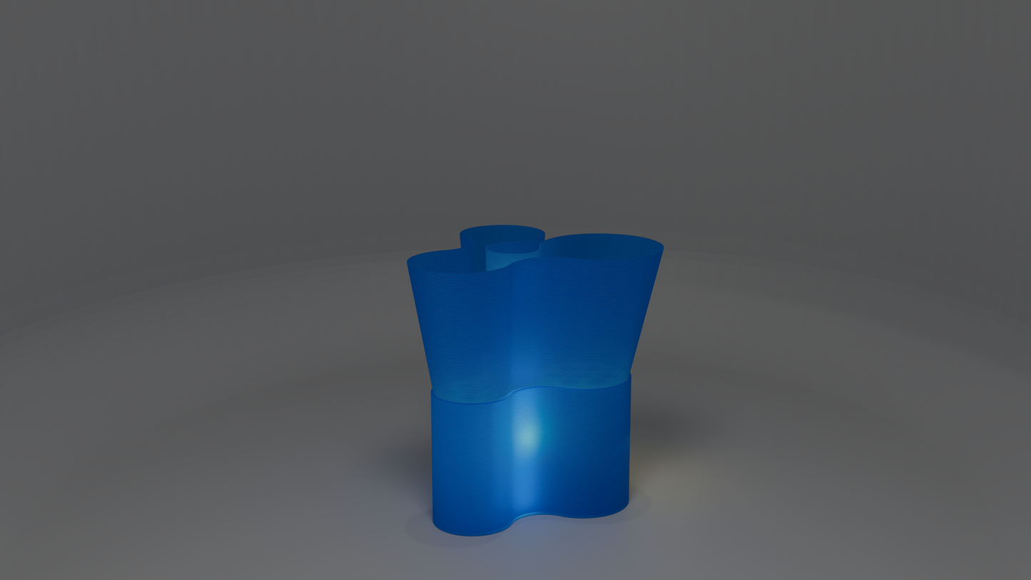 Paso Glo vase, a dual-sectioned blue coloured planter with a glowing base.