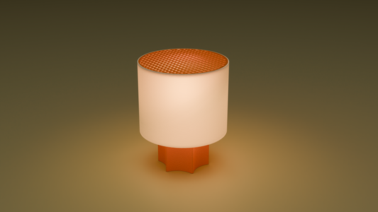 Lit image of poco star wired table lamp in orange color