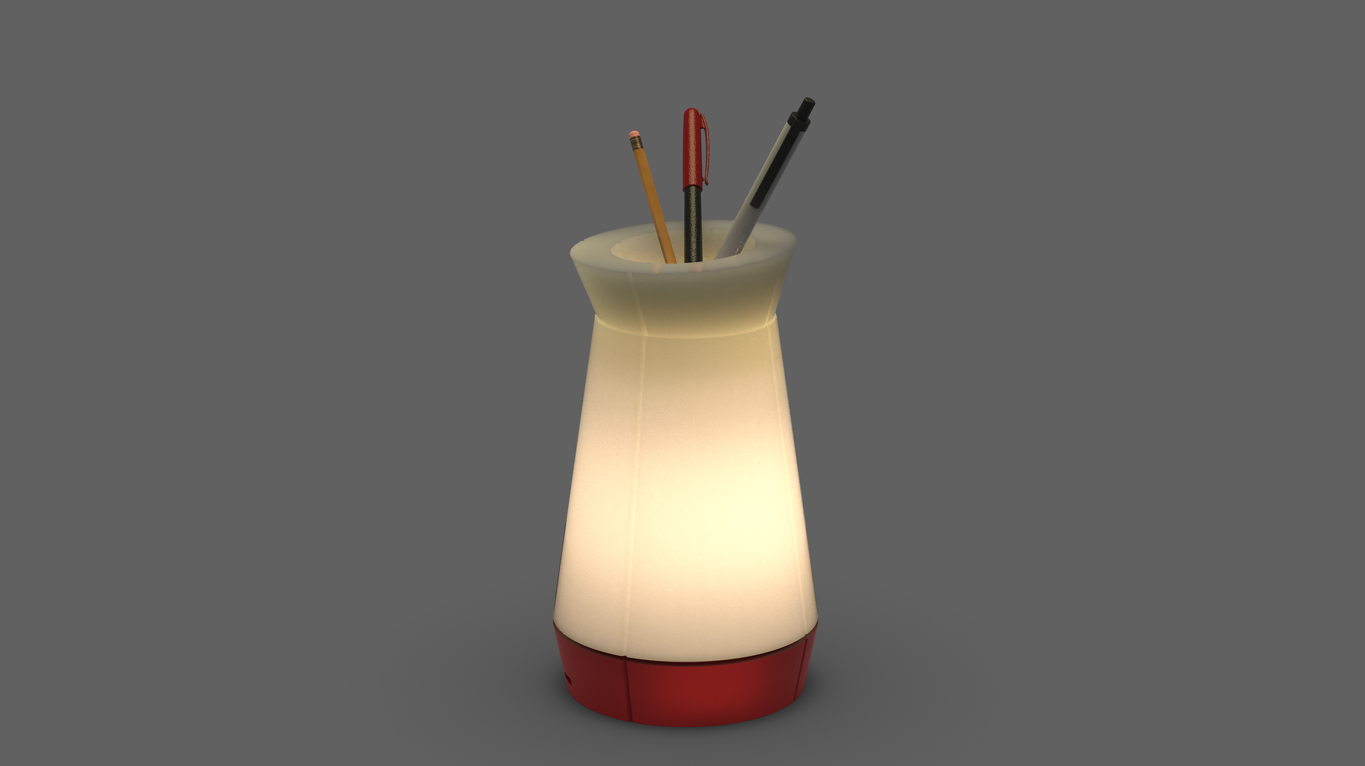 Portable and stylish Venti Plus lamp with integrated pen holder at the top in Red.