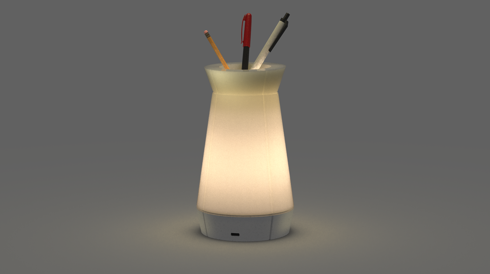 Multifunctional Venti Plus lamp with pen holder in marble, designed for modern living spaces.