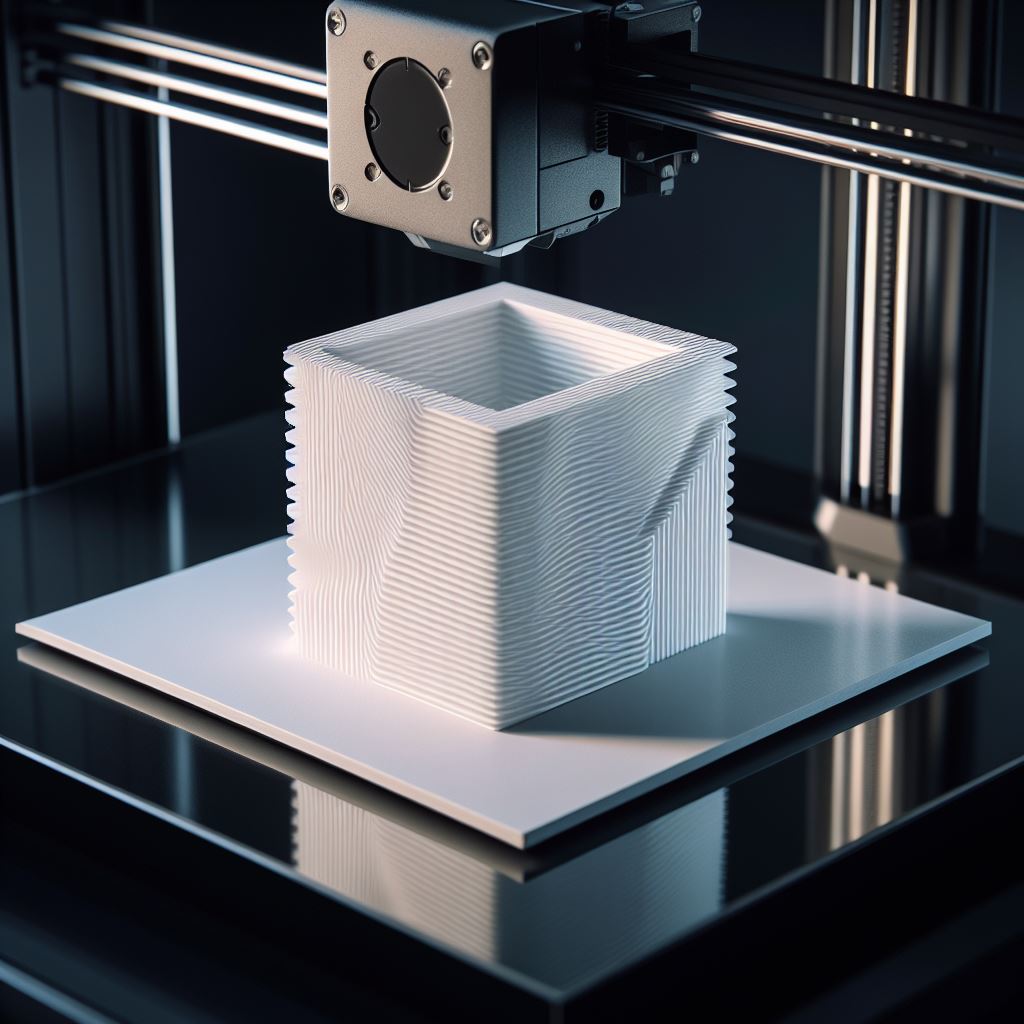3D printing bed showing layers of an object