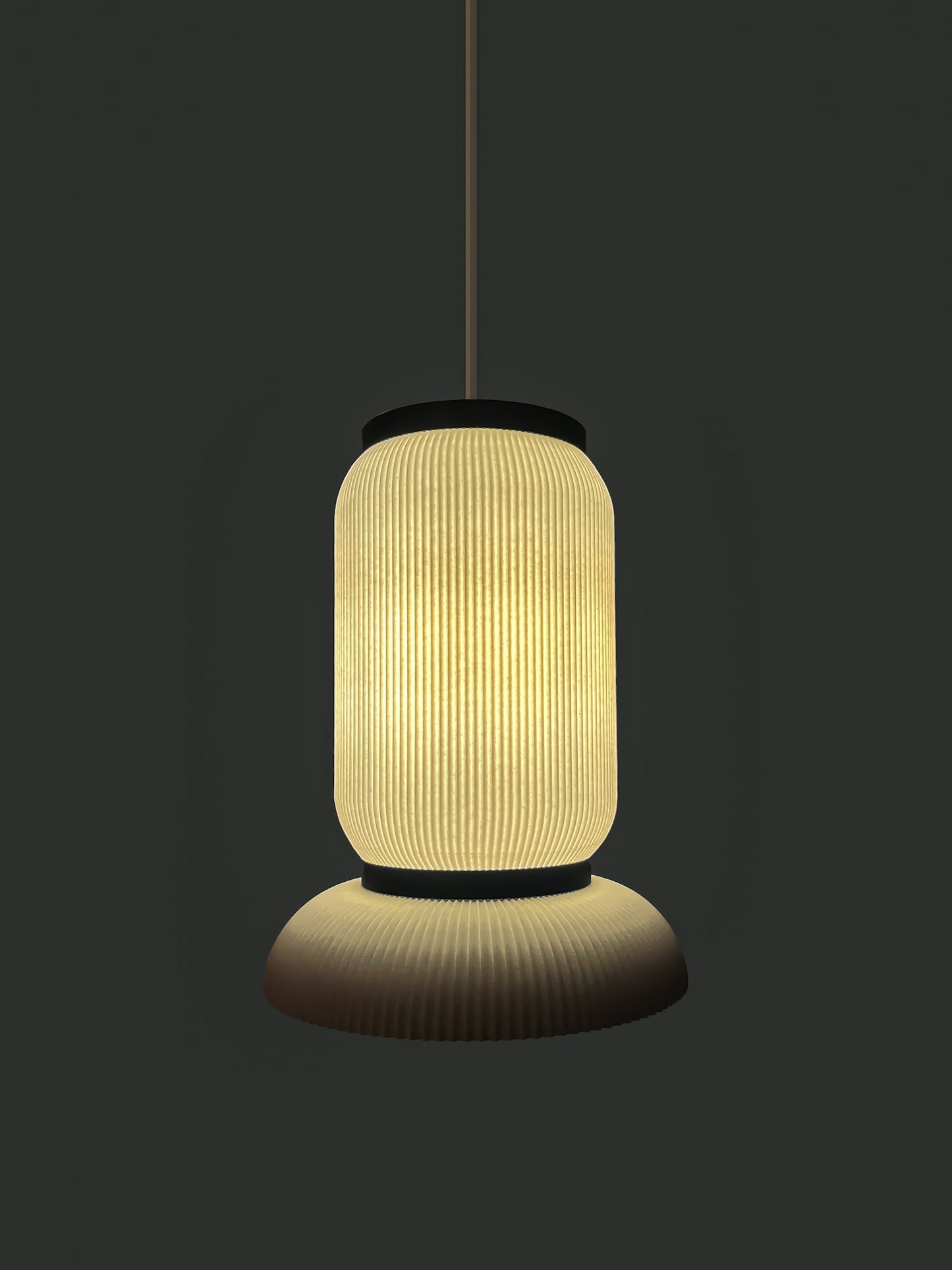Bello L. A 3D Printed pendant light with a textured design on a dark background