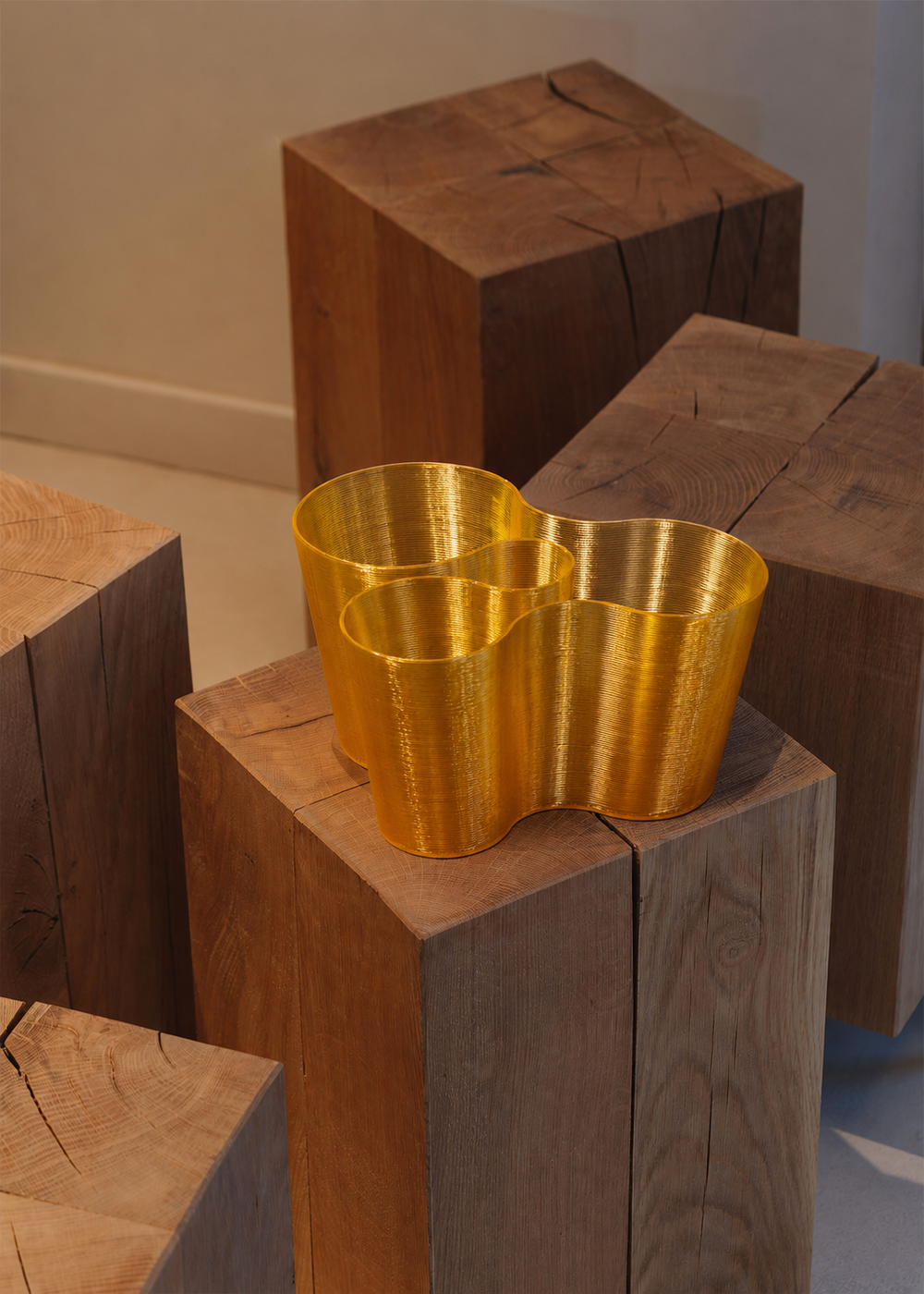 The Coral Crest Stand in a striking, translucent finish, featuring a fluid, wavy organic shape and ribbed texture that creates a sculptural, multi-sectioned organizer.
