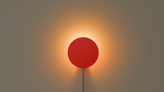 On shot of Halo Neo wall light in red with a halo effect on the wall behind