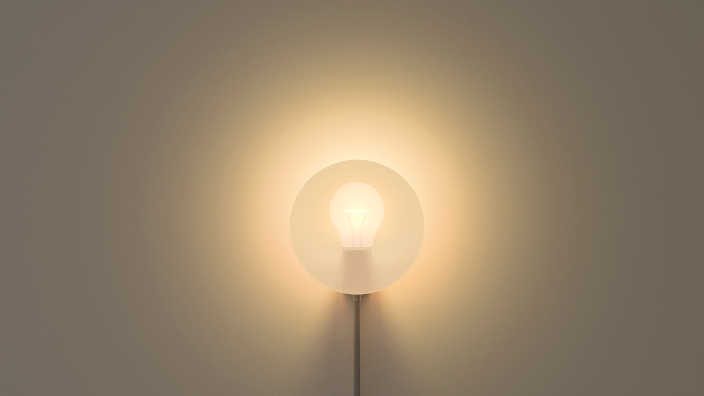 Lit image of halo wall light in white color