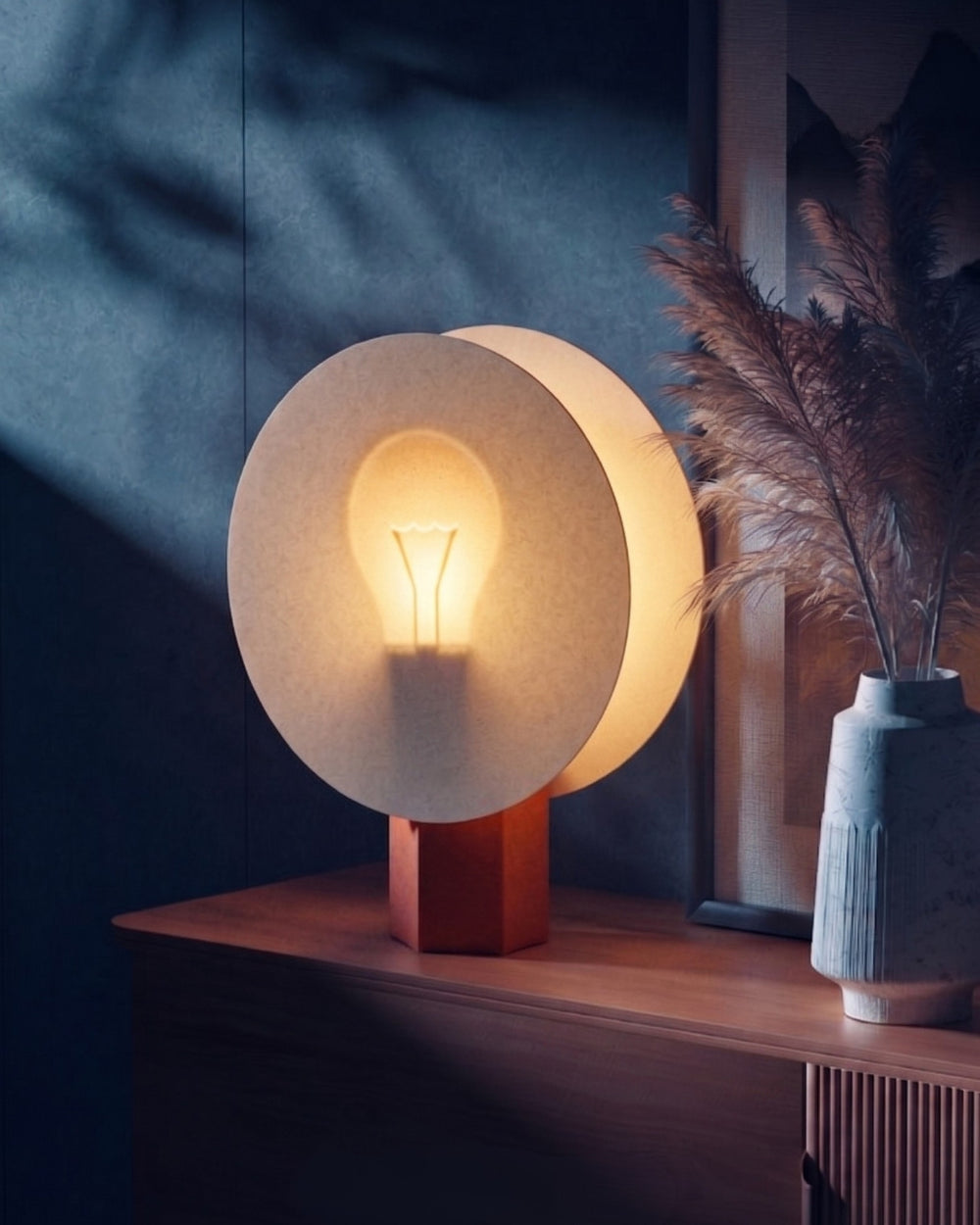The Halo Lamp featuring a sleek, circular ring design that emits a smooth, continuous band of warm ambient light.