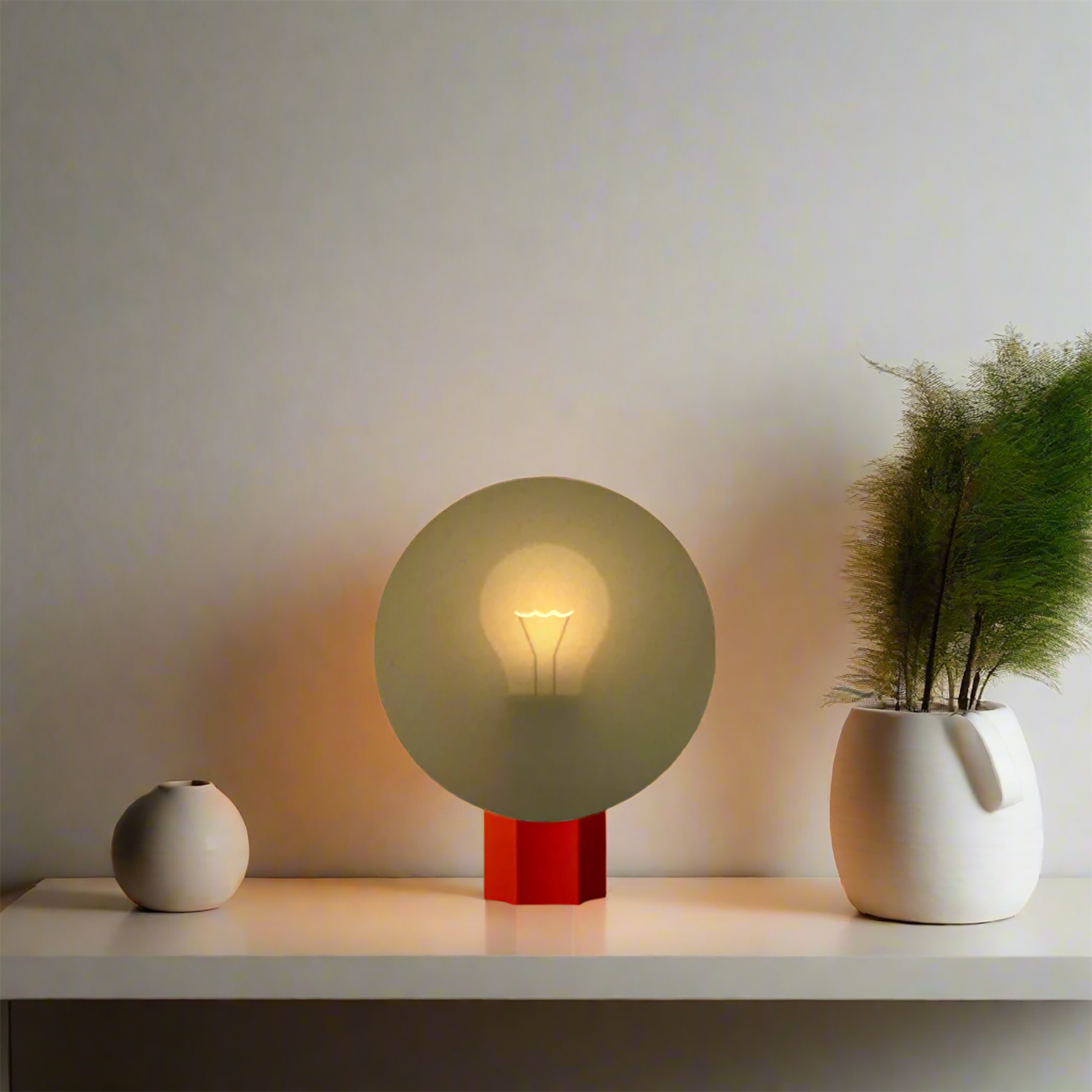 On shot of Halo Lamp in Marble Red color front view