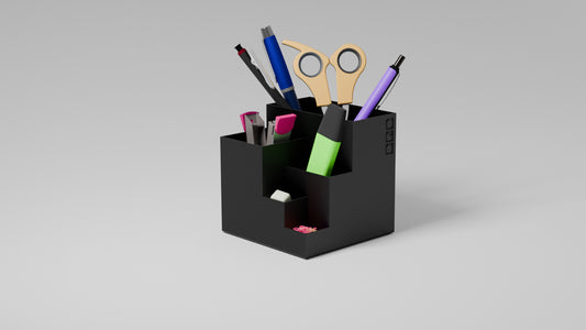  Organized black pen holder with designated slots for pens, markers, and accessories