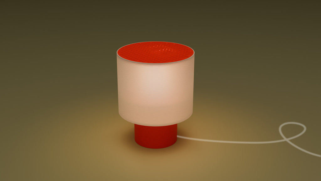 On shot of poco circle wired table lamp in red color