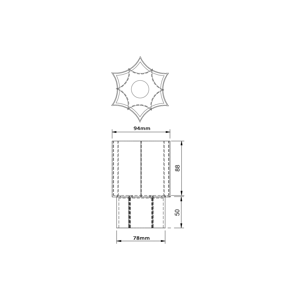 Dimension drawing of star coral lamp 