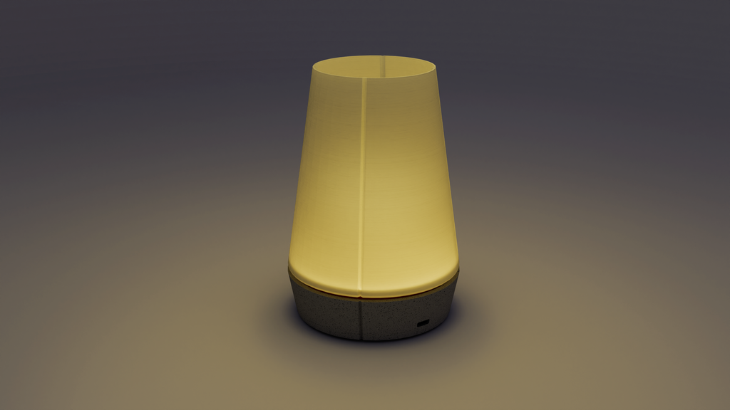 Portable table light Venti with sleek cone-shaped diffuser and minimalist design.