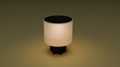Lit image of poco star wired table lamp in black color
