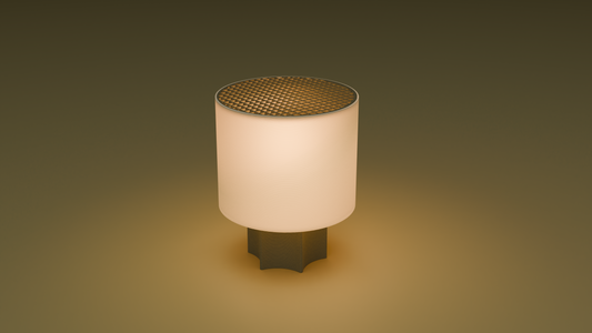 Lit image of poco star wired table lamp in grey color