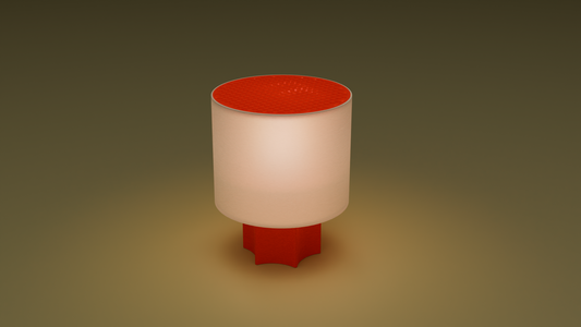 Lit image of poco star wired table lamp in red color